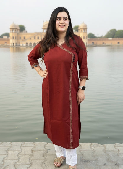 Airy Cotton Kurti for women red angrakha