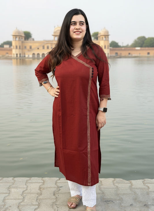 Airy Cotton Kurti for women red angrakha