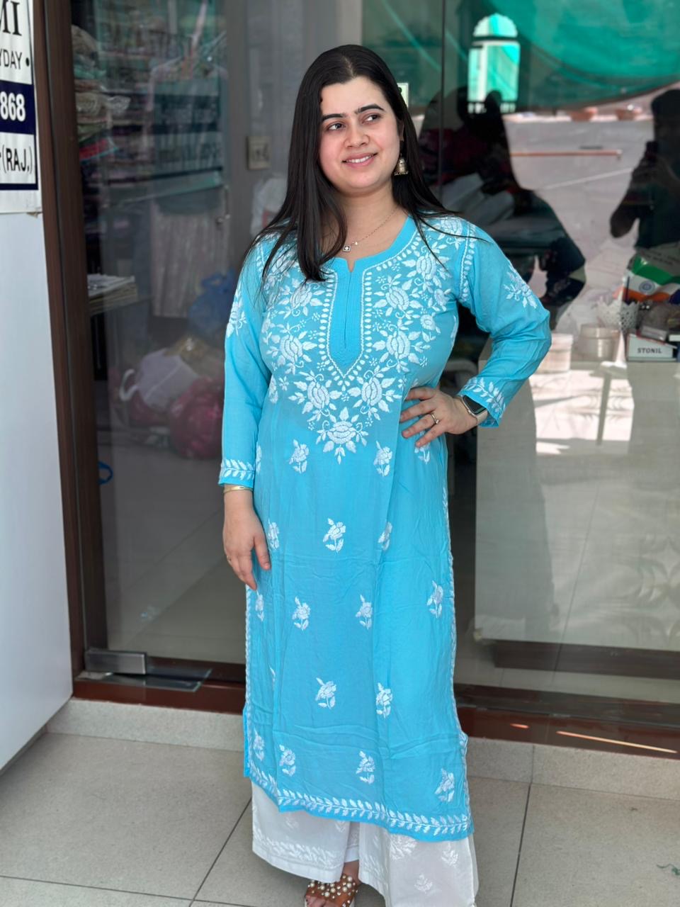 Chikankari Modal Kurti Blue