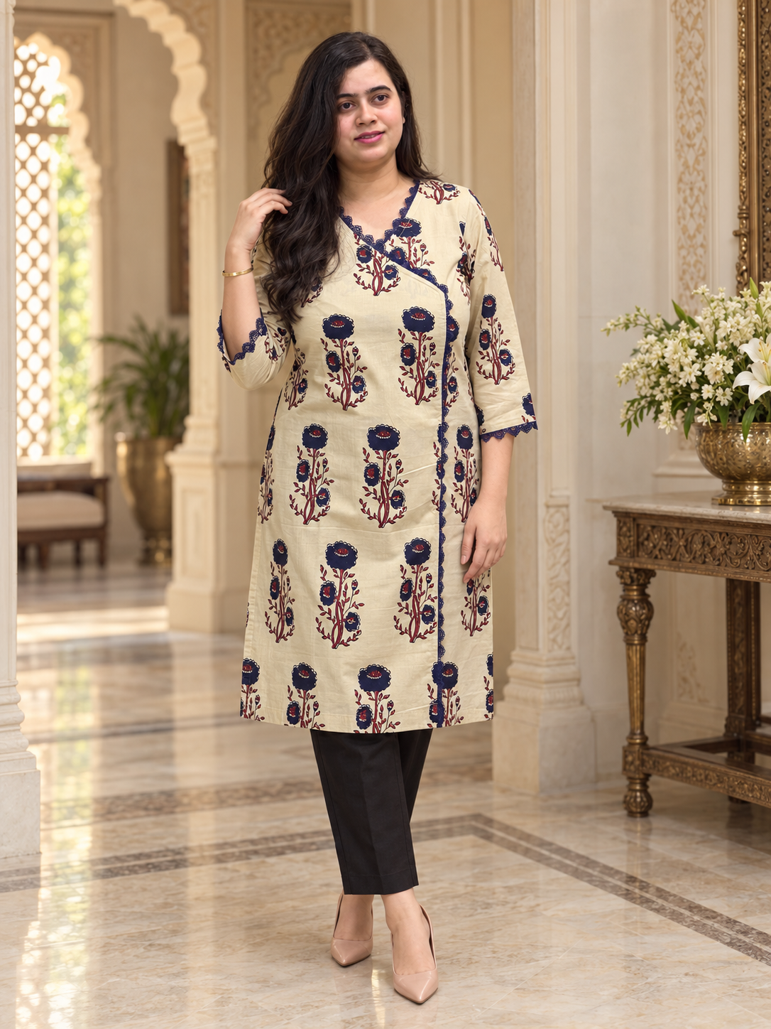 Madhubani pure cotton kurti for women cream