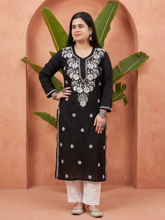 Chikankari Modal Kurti Black