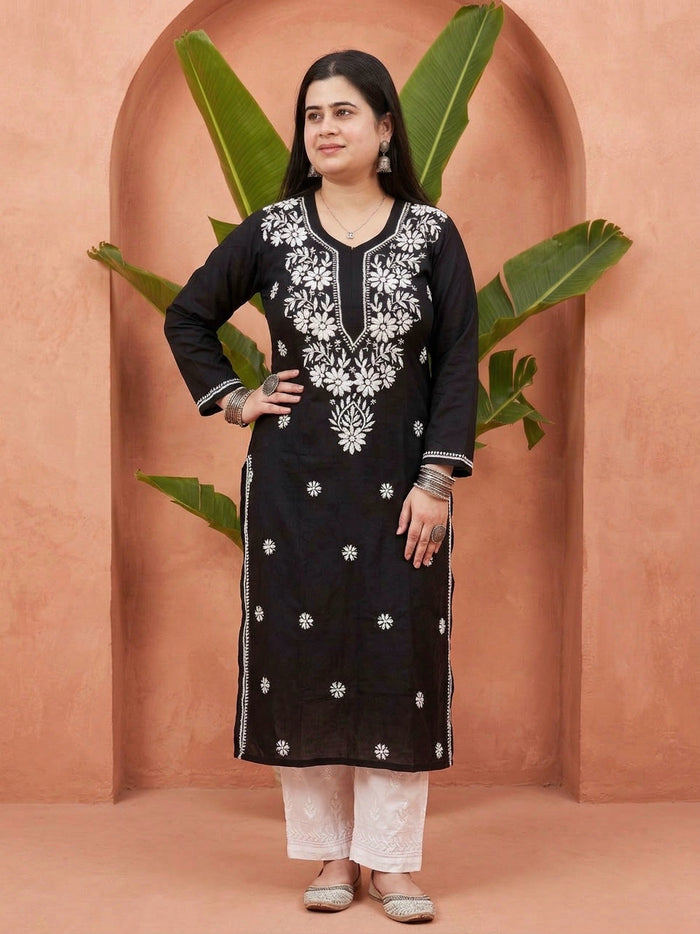 Chikankari Modal Kurti Black