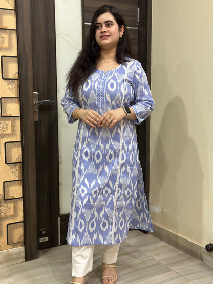 Noor Ikkat cotton Kurta & Pant blue