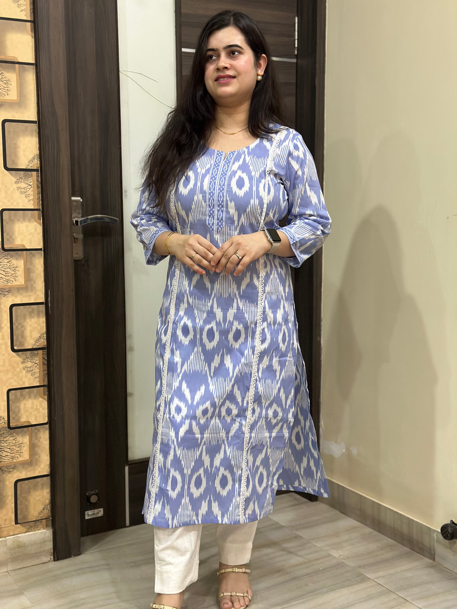 Noor Ikkat cotton Kurta & Pant blue