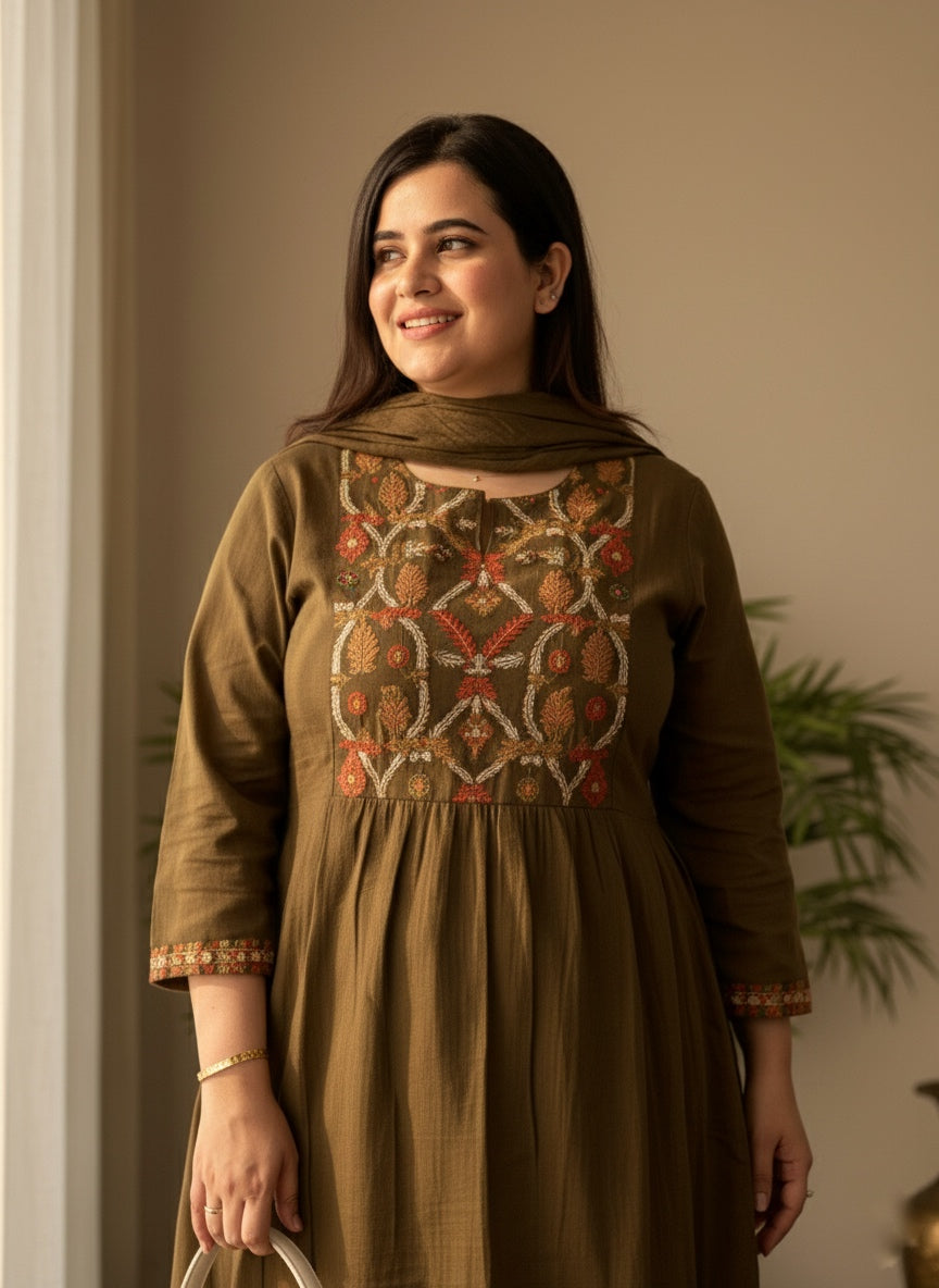 Thread Work Cotton Suit For Women