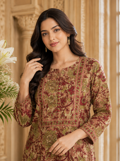 Ada pure cotton kurti for women kalamkari red