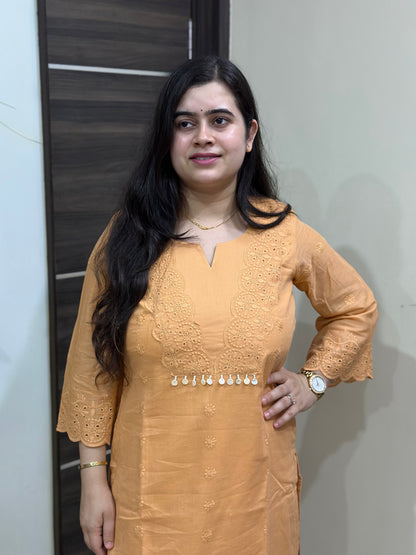 Mehar premium chikankari cotton Kurta & Pant with cotton lining orange