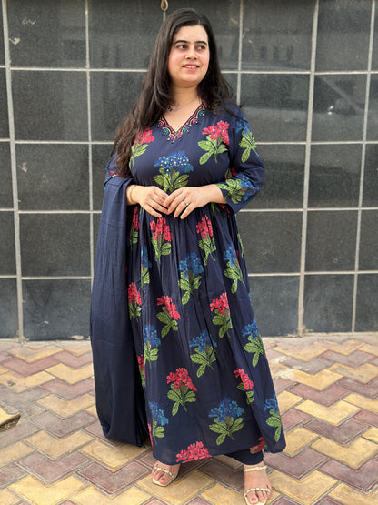 Gulmohar Anarkali Cotton kurta Set with dupatta