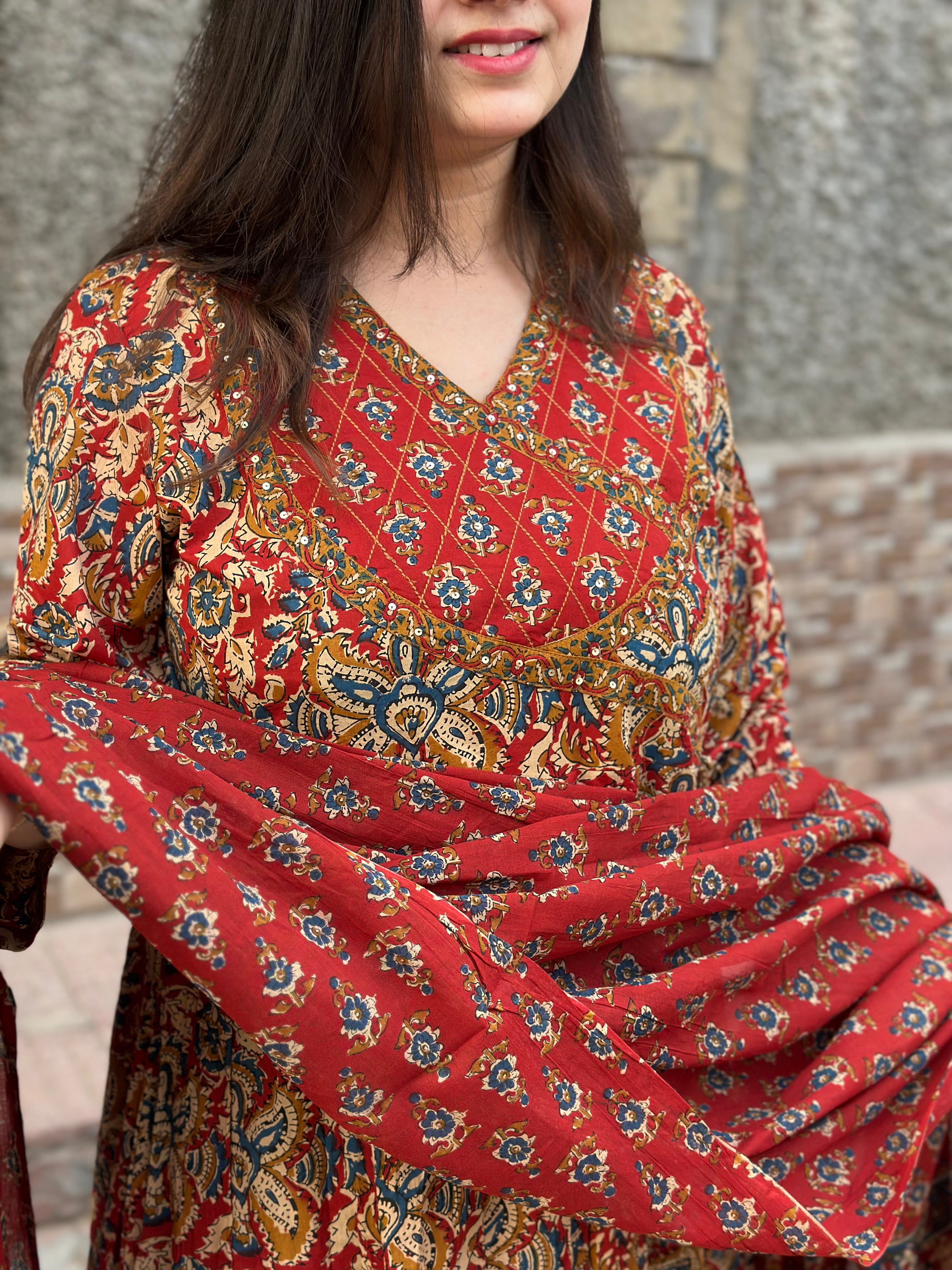 Kalamkari Cotton kurta set for women with dupatta