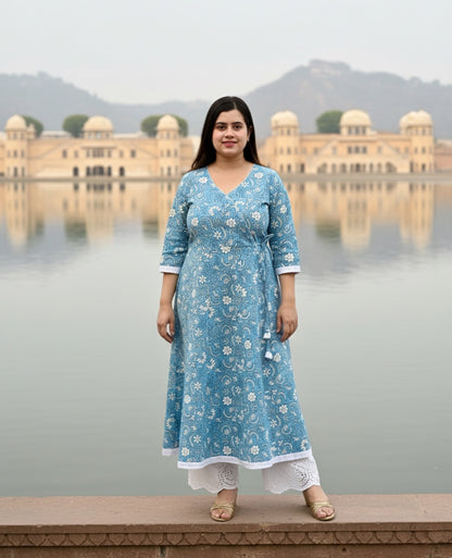 Airy cotton anarkali kurti for women blue