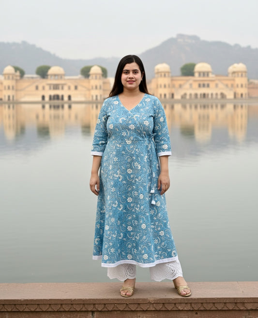Airy cotton anarkali kurti for women blue