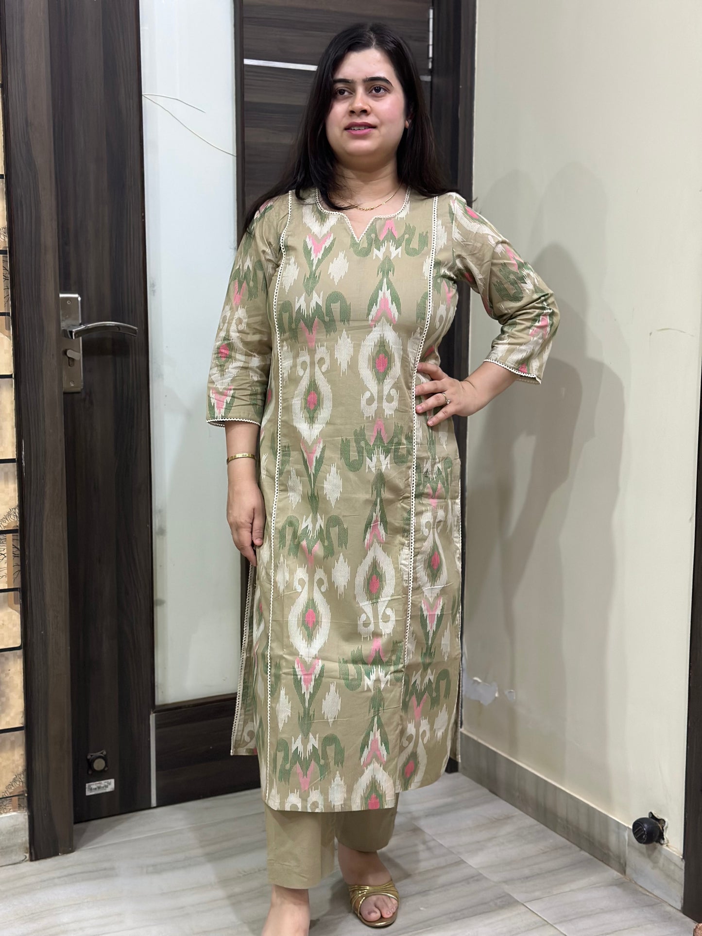 Mehar premium cotton Kurta & Pant Ikkat Beige