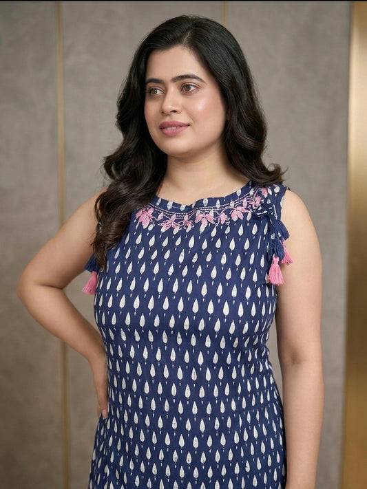 Bani Sleeveless Cotton Kurta set Indigo
