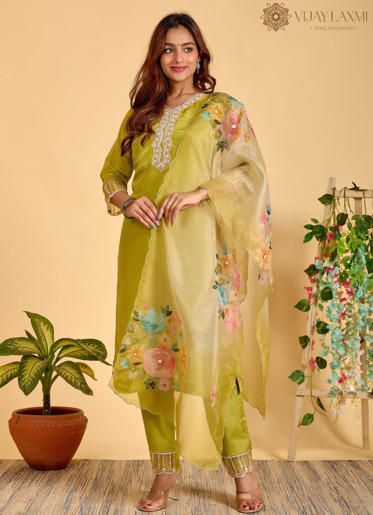 Modal Shimmer Silk Suit - Vijay Laxmi