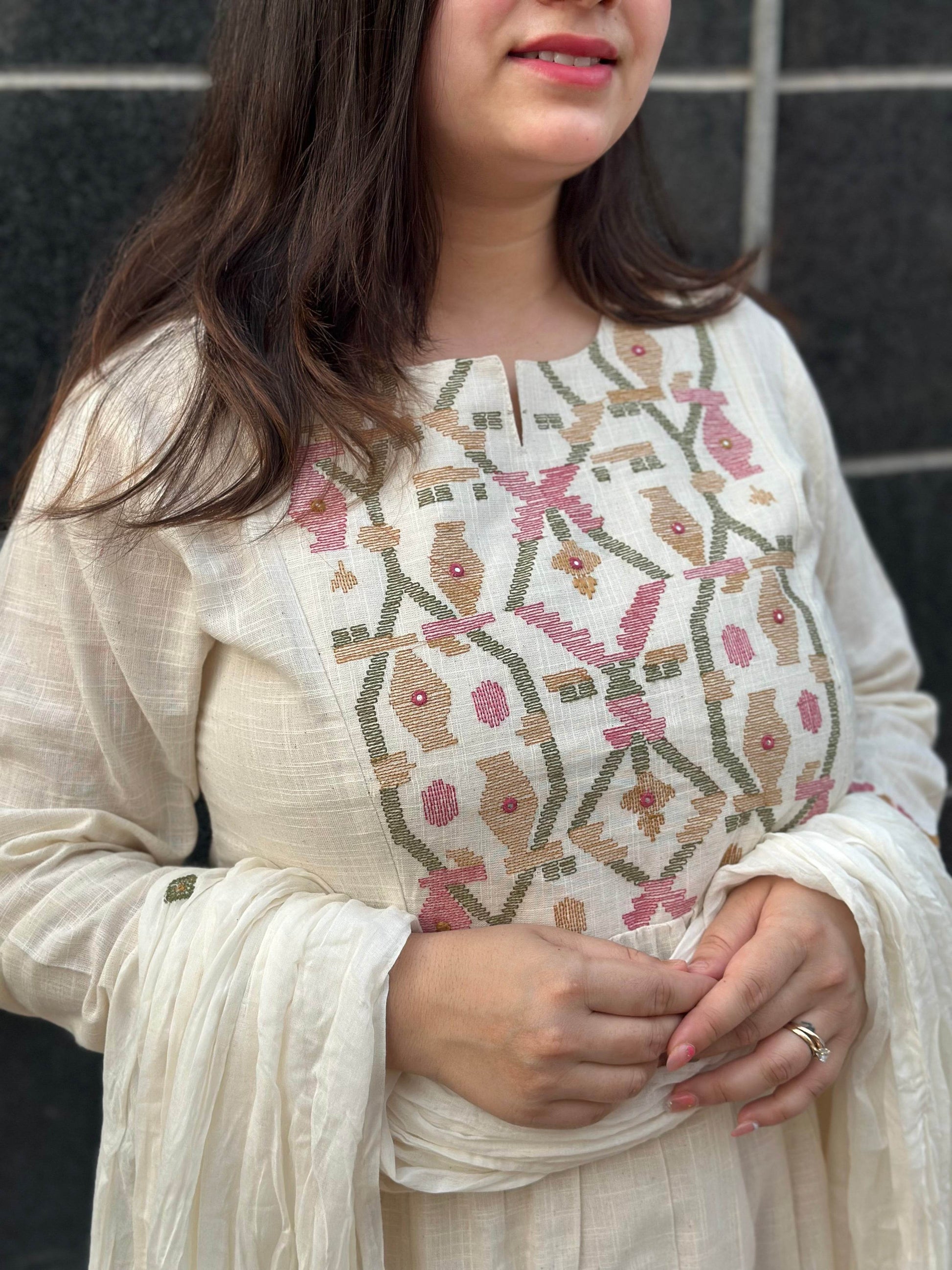 Thread Work Cotton Suit For Women - Vijay Laxmi