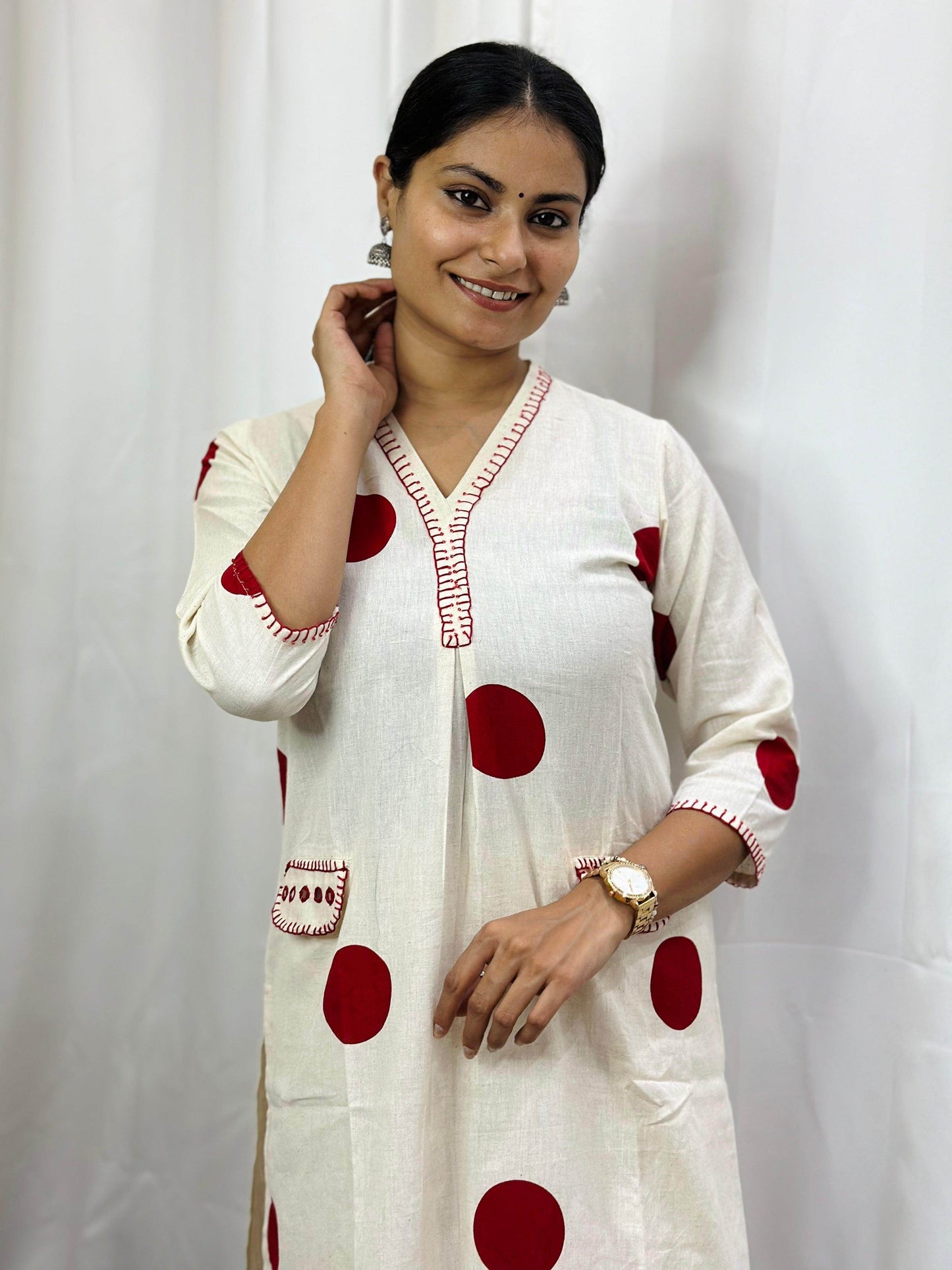 Polka Dot Cotton Kurta Set - Vijay Laxmi