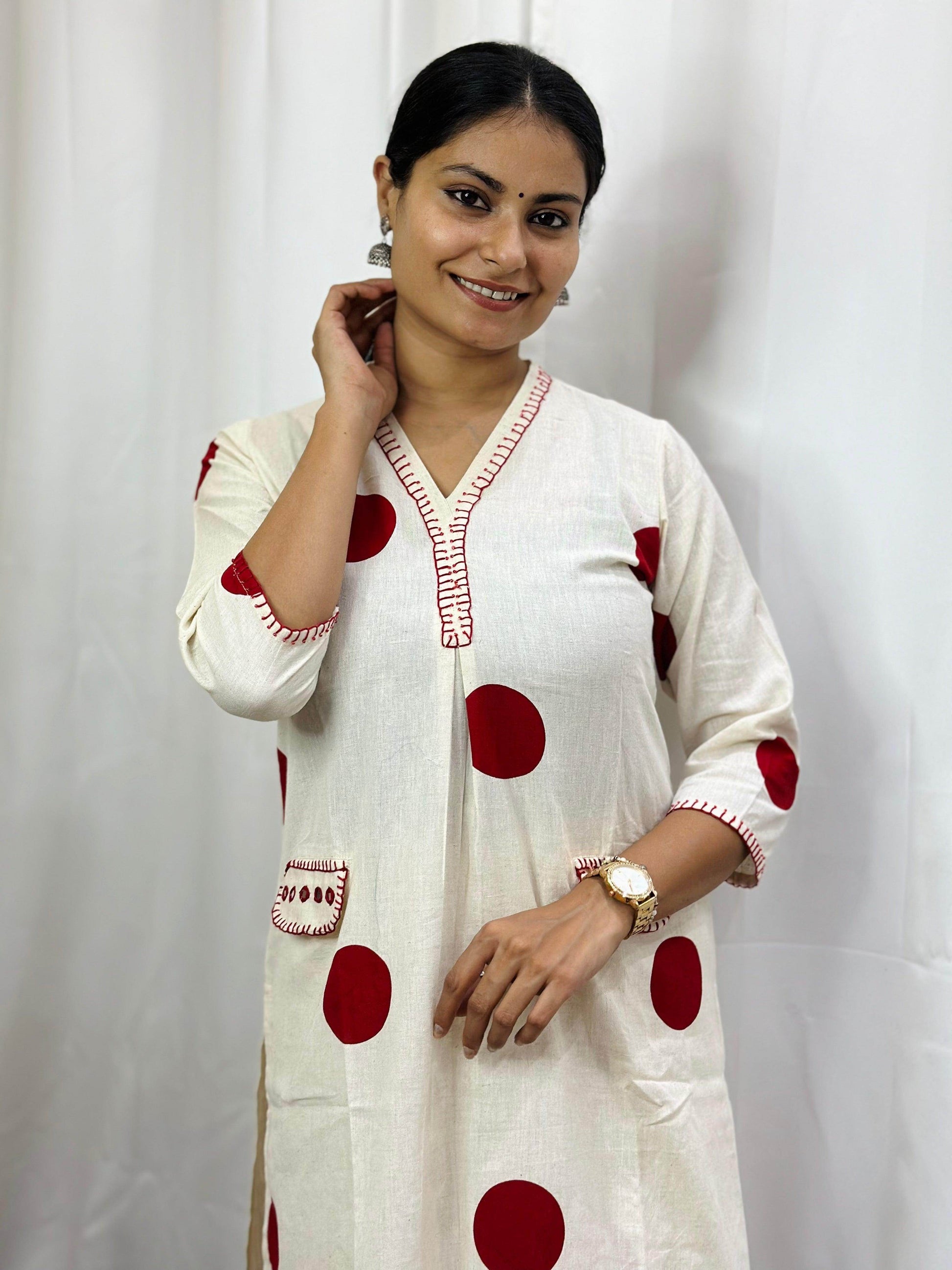 Polka Dot Cotton Kurta Set - Vijay Laxmi