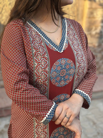 Airy Cotton Kurti for women ajrakh - Vijay Laxmi