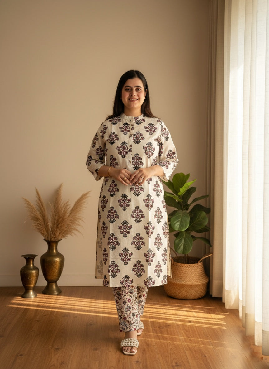 Ajrakh print cotton kurta set with pants