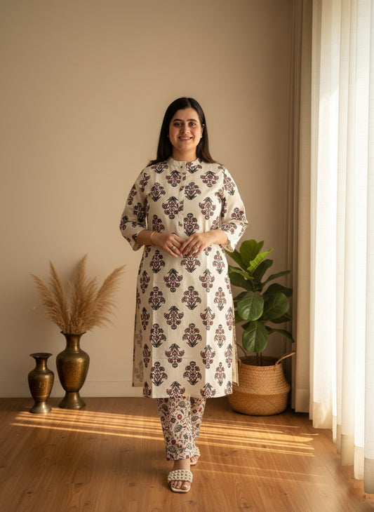 Ajrakh print cotton kurta set with pants