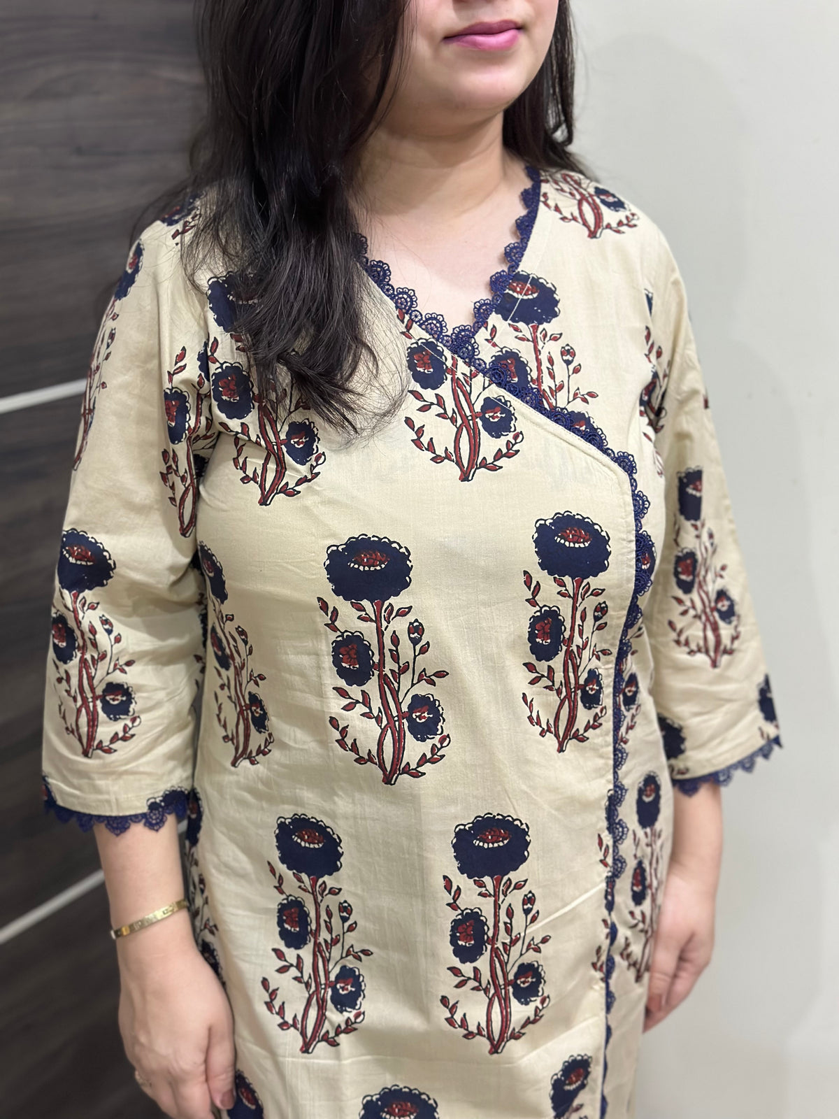 Madhubani pure cotton kurti for women cream