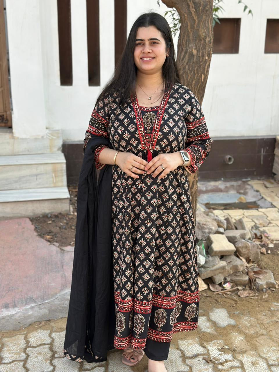 Aarohi Cotton Frock suit with dupatta & pants Black