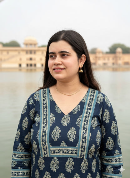 Airy Cotton Kurti For Women Indigo