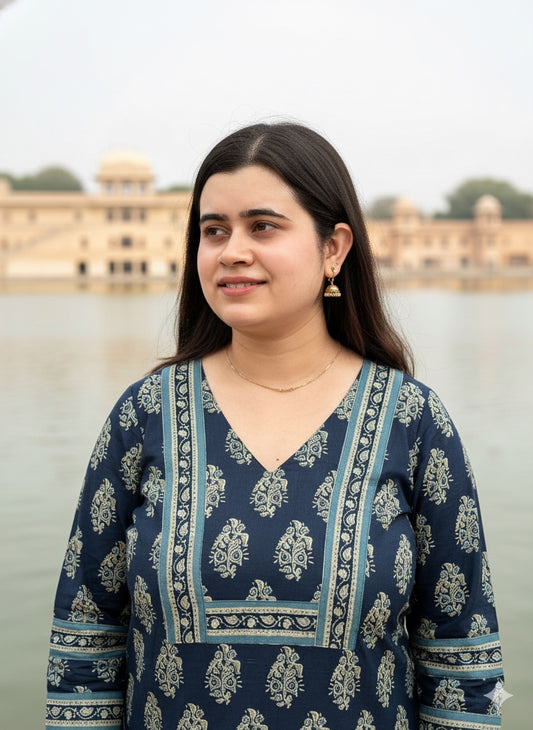 Airy Cotton Kurti For Women Indigo