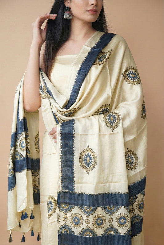 Modal Silk Ajrakh 2 Piece Unstitched Suit