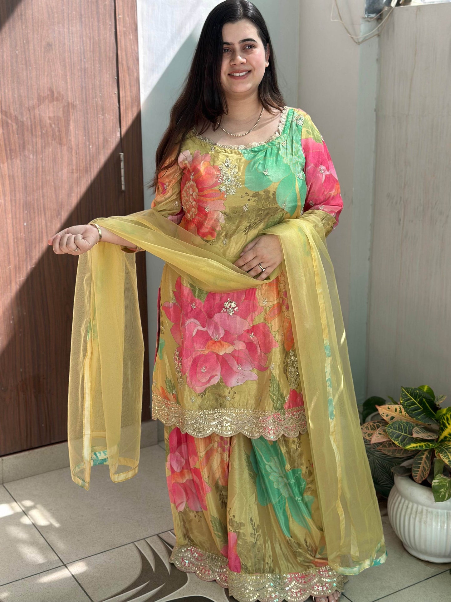 Chinon silk sharara suit - Vijay Laxmi