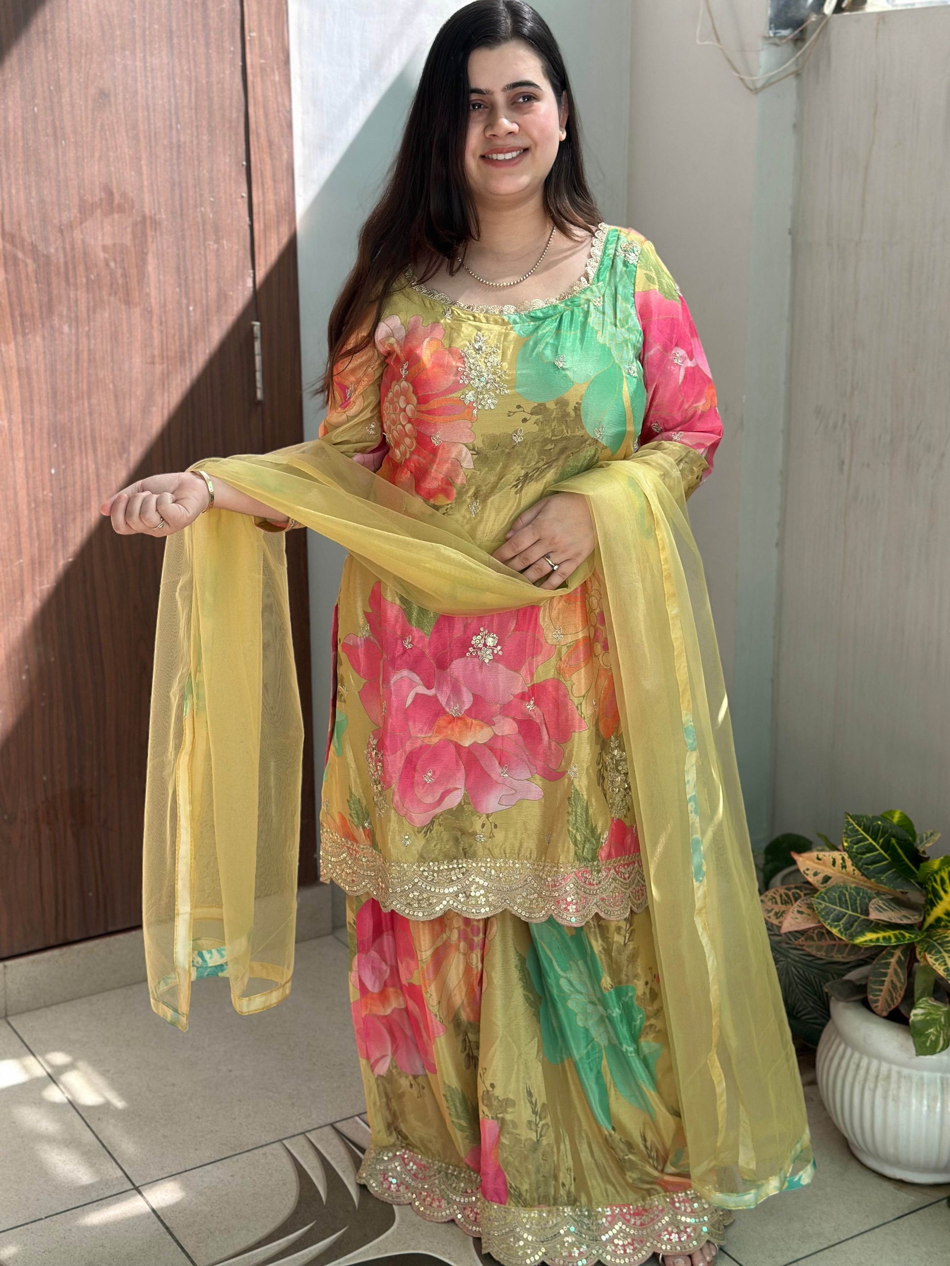 Chinon silk sharara suit - Vijay Laxmi