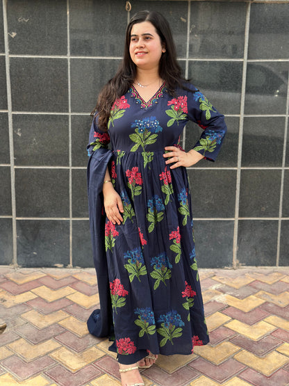 Gulmohar Anarkali Cotton kurta Set with dupatta