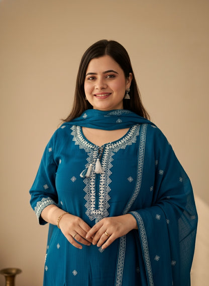 Cotton Flex kurta set with pants & dupatta