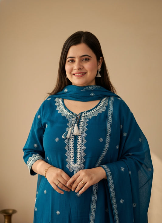 Cotton Flex kurta set with pants & dupatta