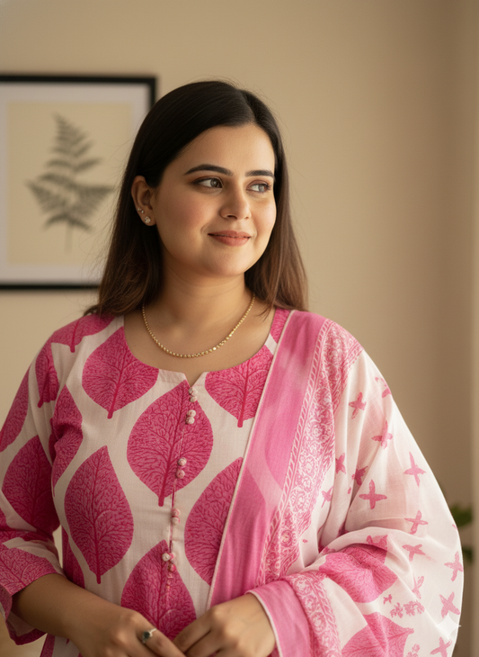 Vijaylaxmi Women’s Cotton straight kurta with Pant & Dupatta