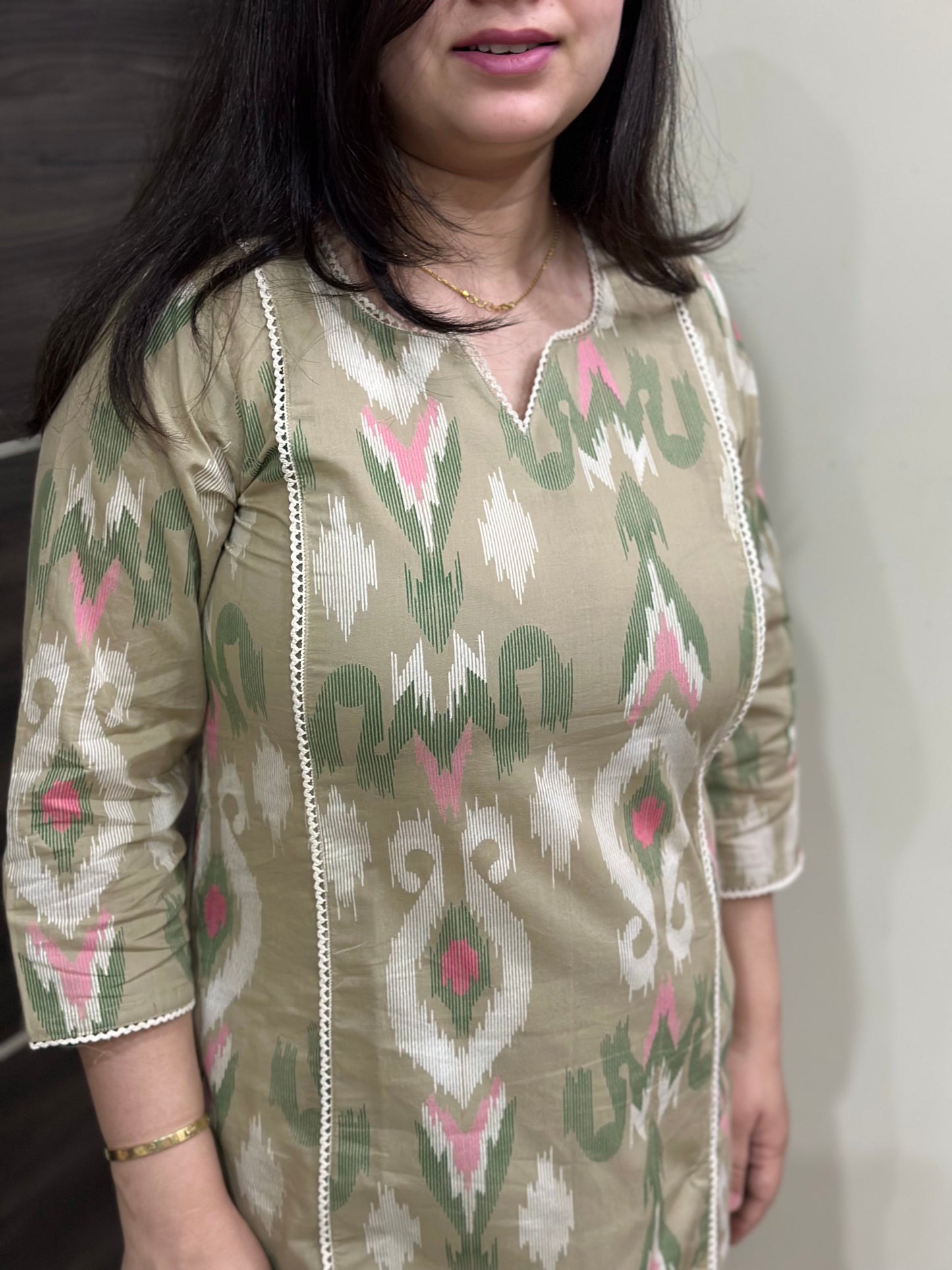 Mehar premium cotton Kurta & Pant Ikkat Beige