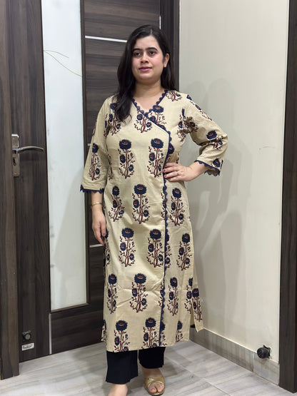 Madhubani pure cotton kurti for women cream