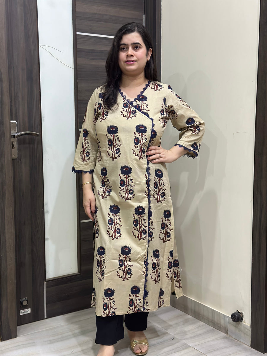 Madhubani pure cotton kurti for women cream