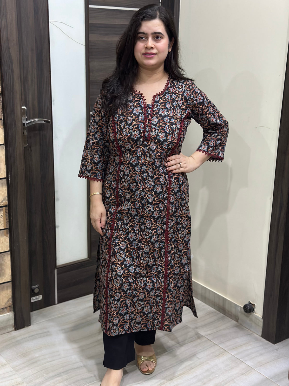 Madhubani pure cotton kurti for women black