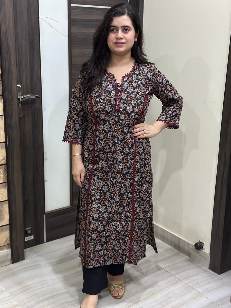 Madhubani pure cotton kurti for women black