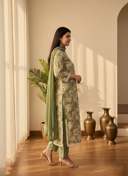 Luxury Floral Cotton Embroidery Suit Set