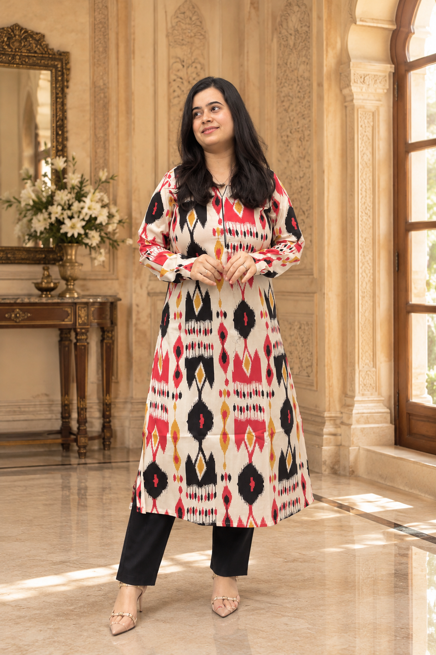 Sunehri pure cotton kurti for women ikkat
