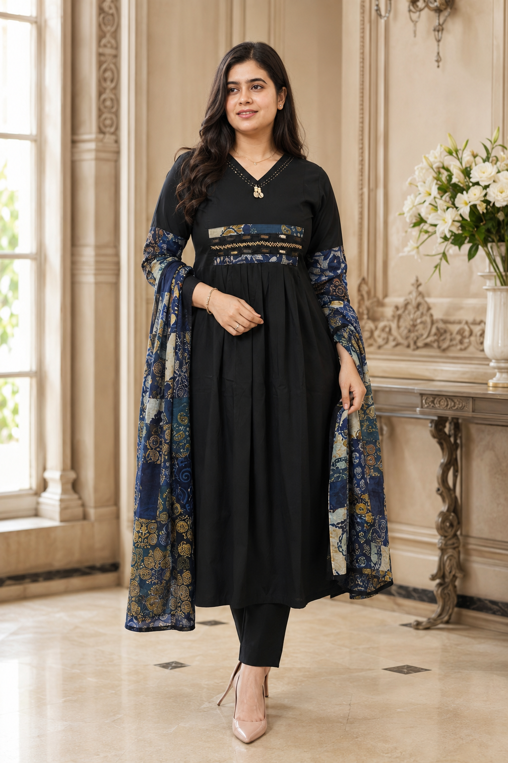 Anami ajrakh cotton kurta set with pant & mul cotton dupatta
