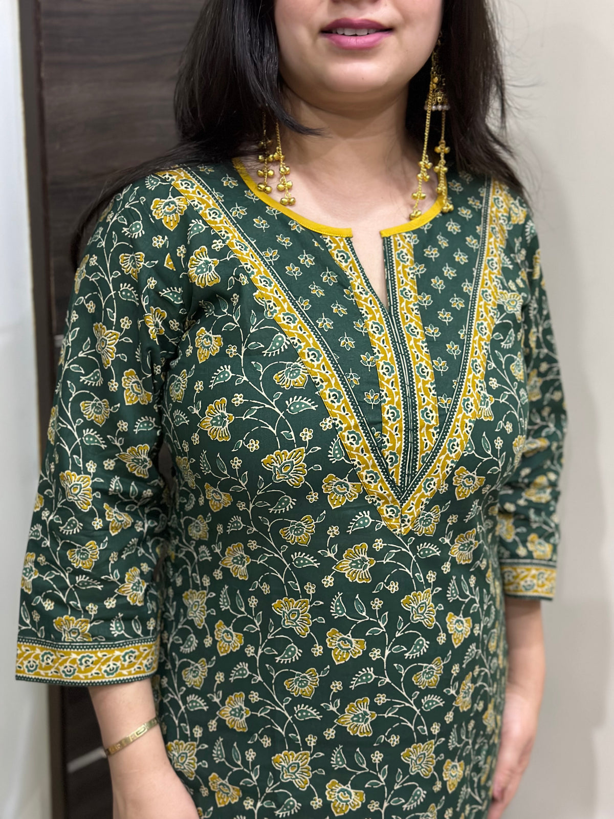 Madhubani Cotton kurta set for women green