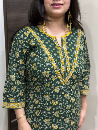Madhubani Cotton kurta set for women green