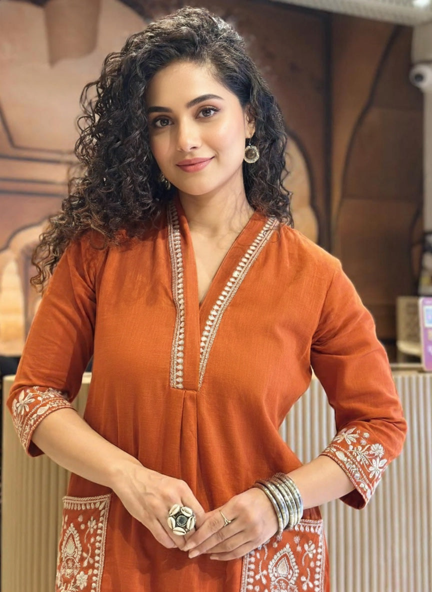 Amayra Cotton Flex Orange kurta Set