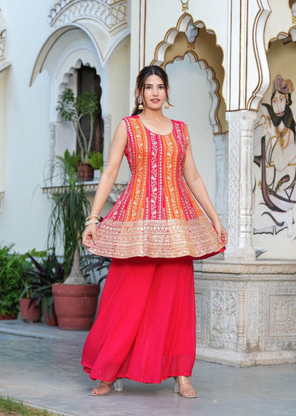 Dola Silk Peplum Suit with Sharara - Vijay Laxmi
