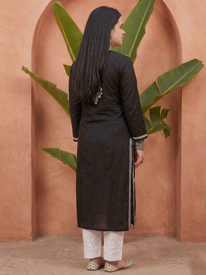 Chikankari Modal Kurti Black