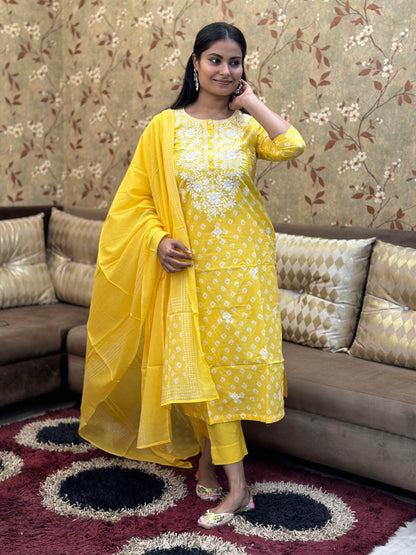 Premium Cotton Suit For Women YLW - Vijay Laxmi