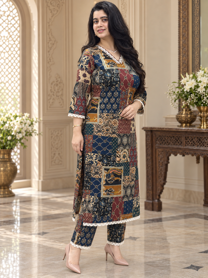 Gulmohar Heritage Patchwork Cotton Kurta Set